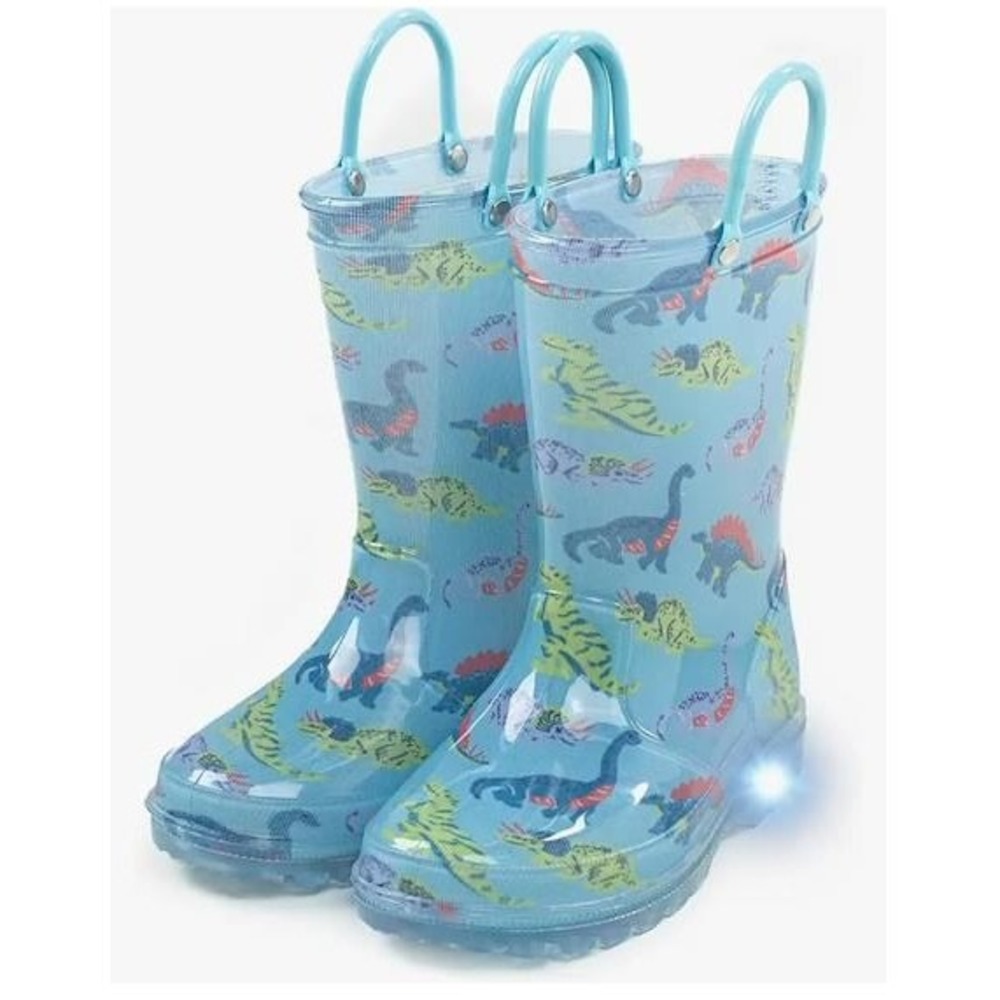 HBooxts Kids Light Blue Dinosaur Print Waterproof Rain Boots Pull On Size 9